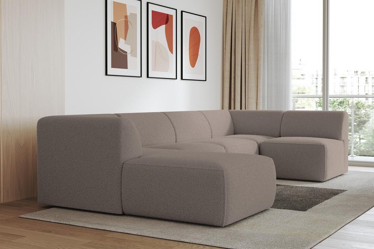 WOHNLANDSCHAFT Ottomane Links MOVO-L 345x180x78 cm Braun Bouclé - Braun, Holzwerkstoff/Kunststoff (345/78/180cm) - ALTDECOR