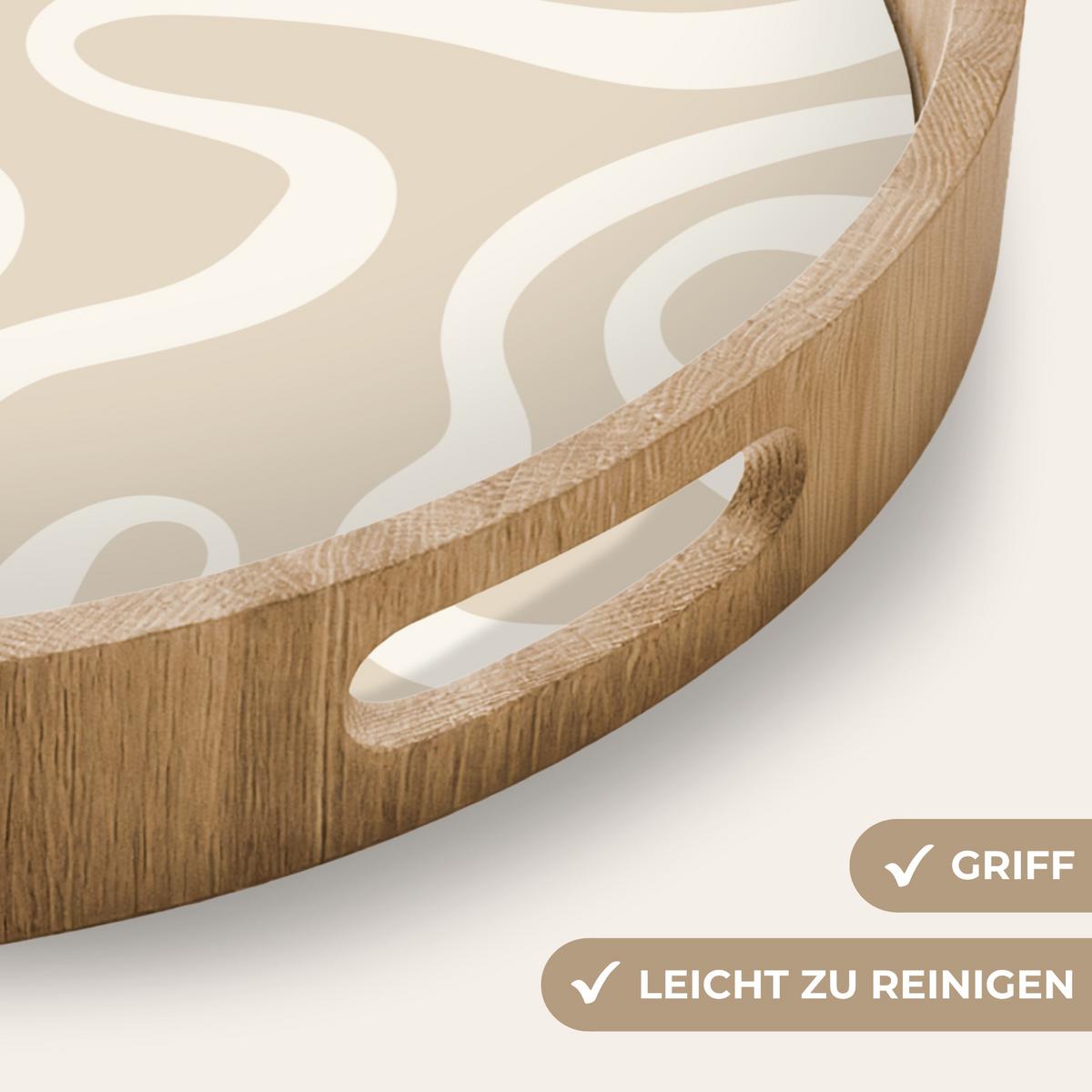 TABLETT Linien - Abstrakt - Beige - Weiß - Minimalistisch 50x50 cm - Beige, Holz (50/5/5cm) - OnlyWow