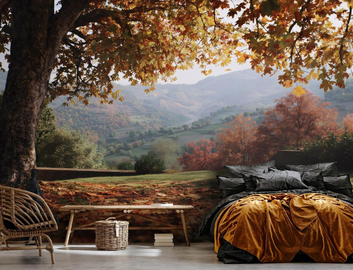 FOTOTAPETE Landschaft Wald Braun 400x280 cm - Multicolor, Papier (400/280cm) - Wallarena