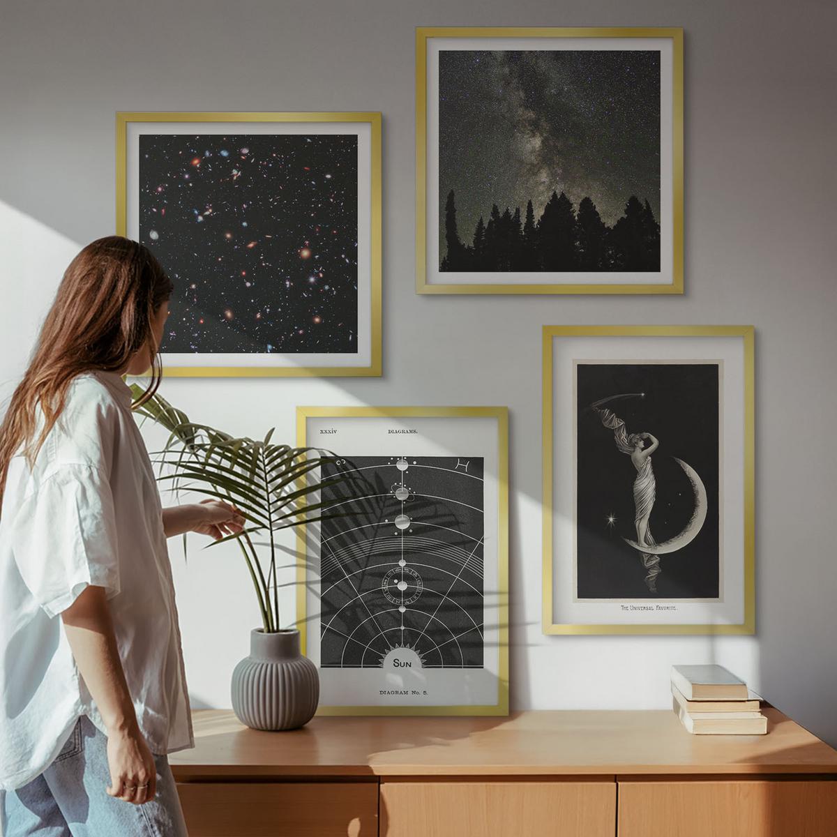 BILDER SET 4er Set - 50x50 cm & 40x60 cm Goldrahmen - Galaxie im Sonnensystem - Goldfarben, Kunststoff (50/50cm) - TULUP