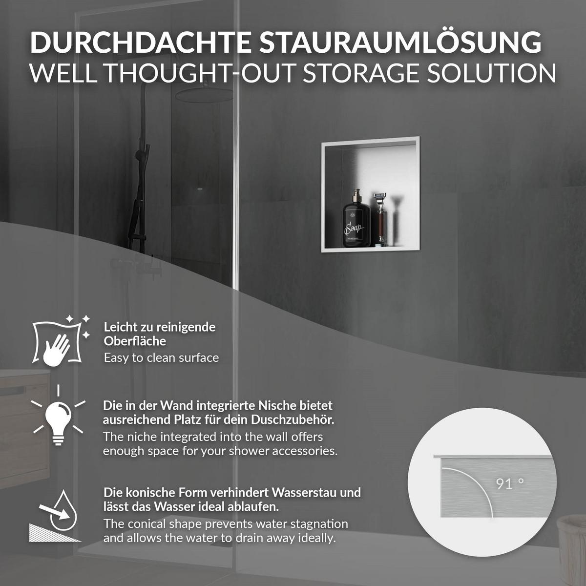 DUSCHNISCHE Silber 30/30 cm - Silberfarben, Metall (30/30/10cm) - LuxeBath