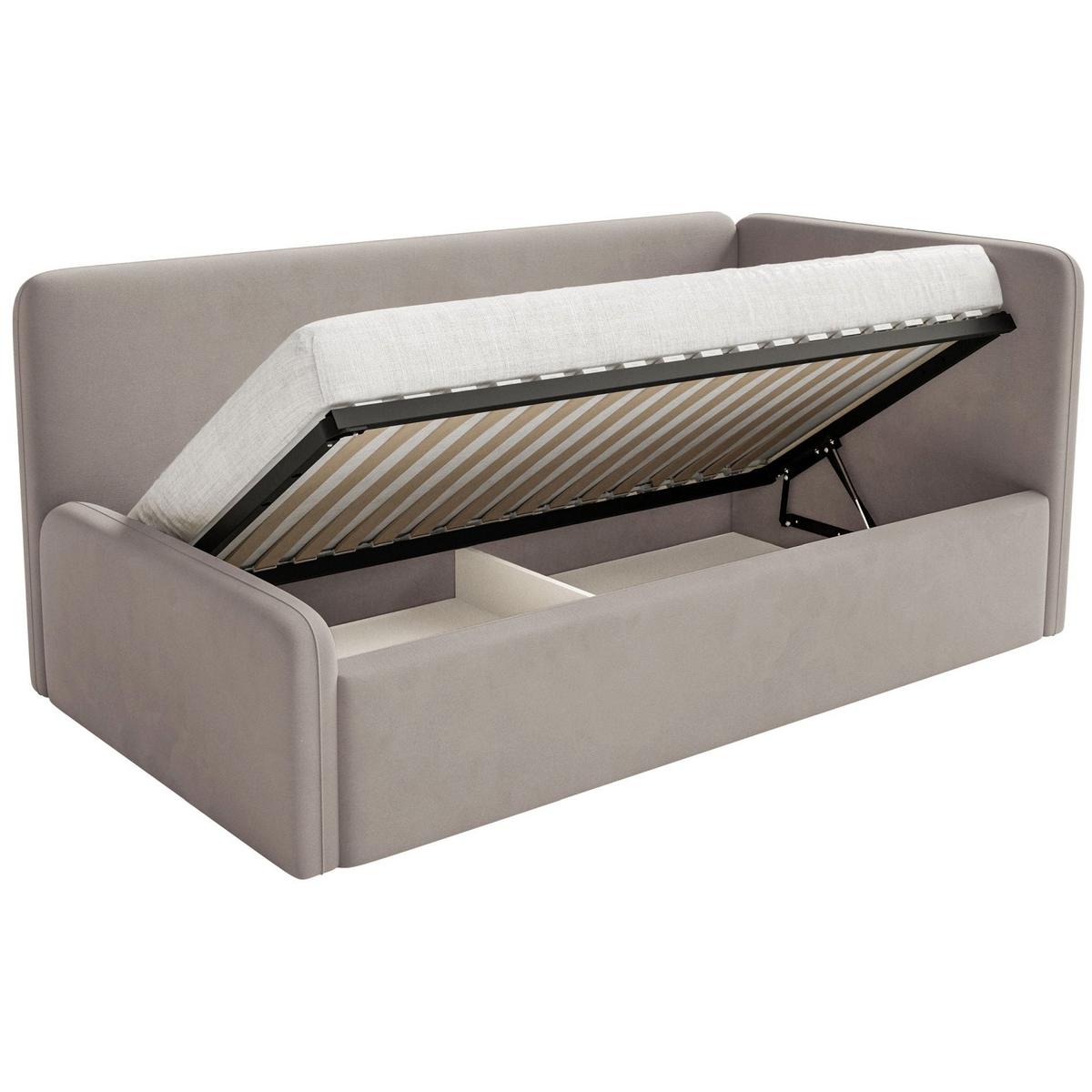 JUGENDBETT Fanko Samt Graubeige 90x200 cm - Taupe/Schwarz, Kunststoff/Textil (90/200cm) - Selsey