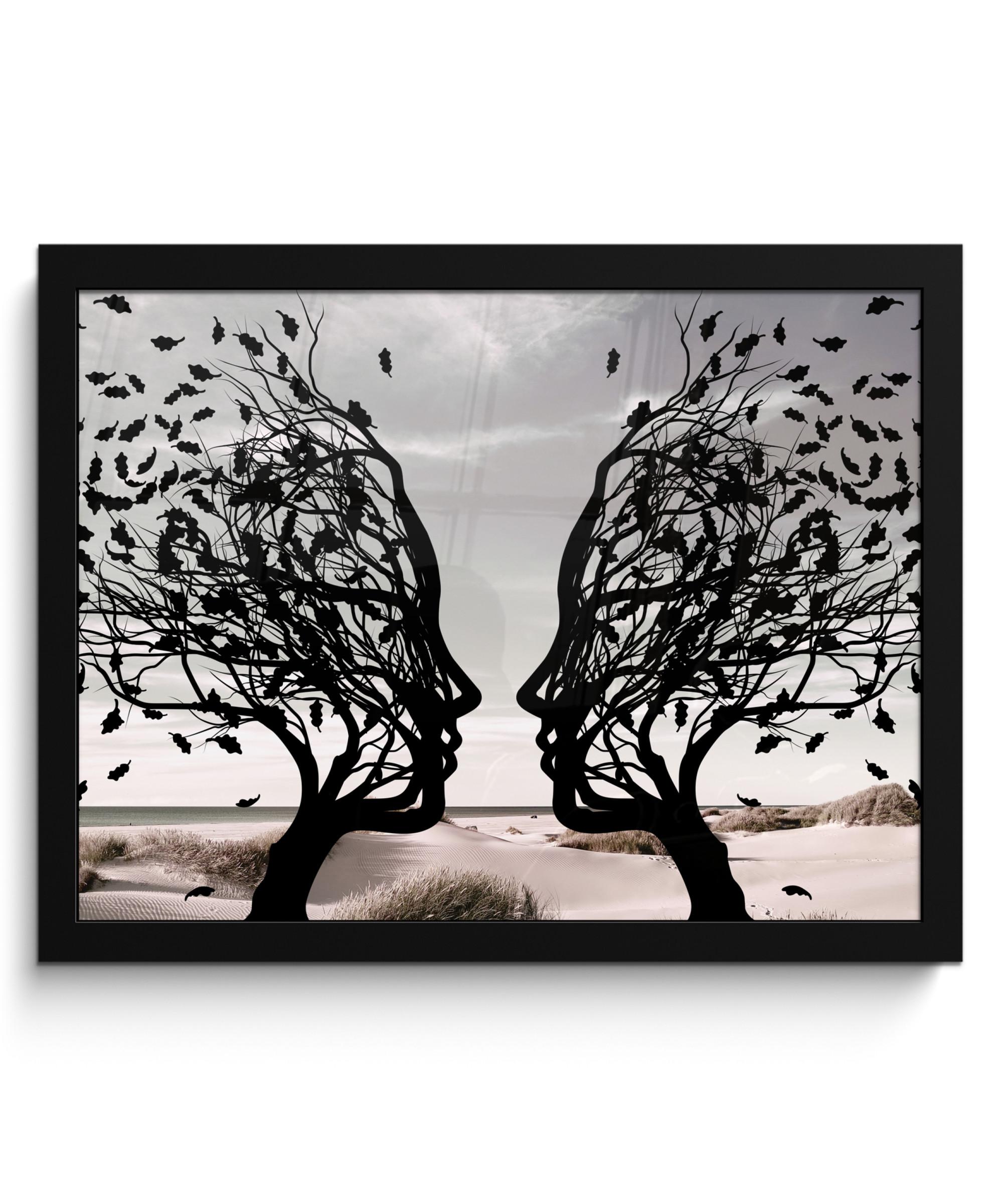 POSTER MIT RAHMEN Strand - Meer - Menschen - Baum - Moderne Kunst 40x30 cm - Hellgrau, Papier (40/30cm) - MuchoWow