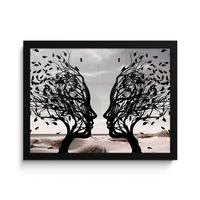 POSTER MIT RAHMENGERAHMTES BILD Strand - Meer - Menschen - Baum - Moderne Kunst 40x30 cm - Hellgrau, Papier (40/30cm) - MuchoWow