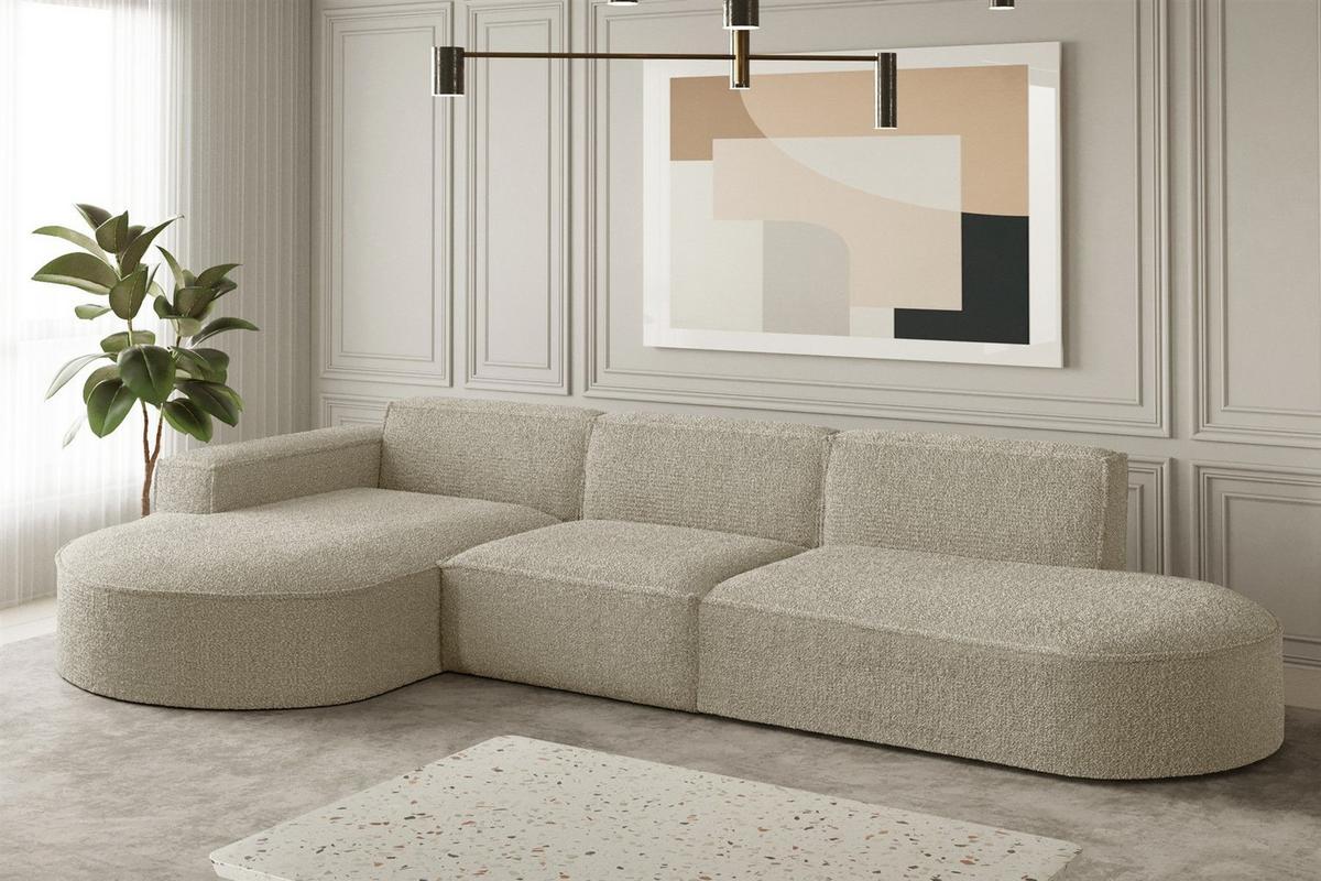 ECKSOFA Ottomane Palma Ascot Bukla - Champagner, Holzwerkstoff/Textil (296/165cm) - Fun Möbel
