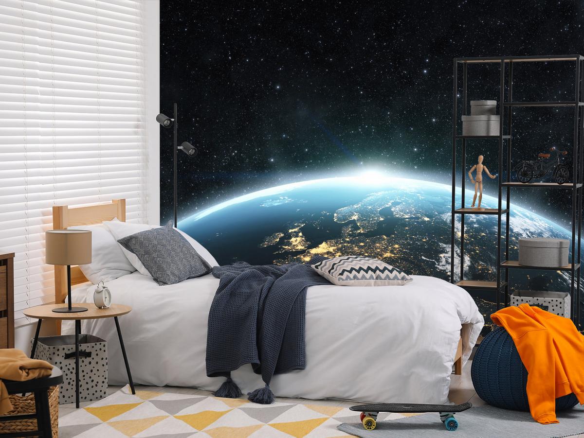 FOTOTAPETE für Wohnzimmer Erde Aus Dem Kosmos Planet 200x140 - Blau/Gelb, Papier (200/140cm) - Muralo