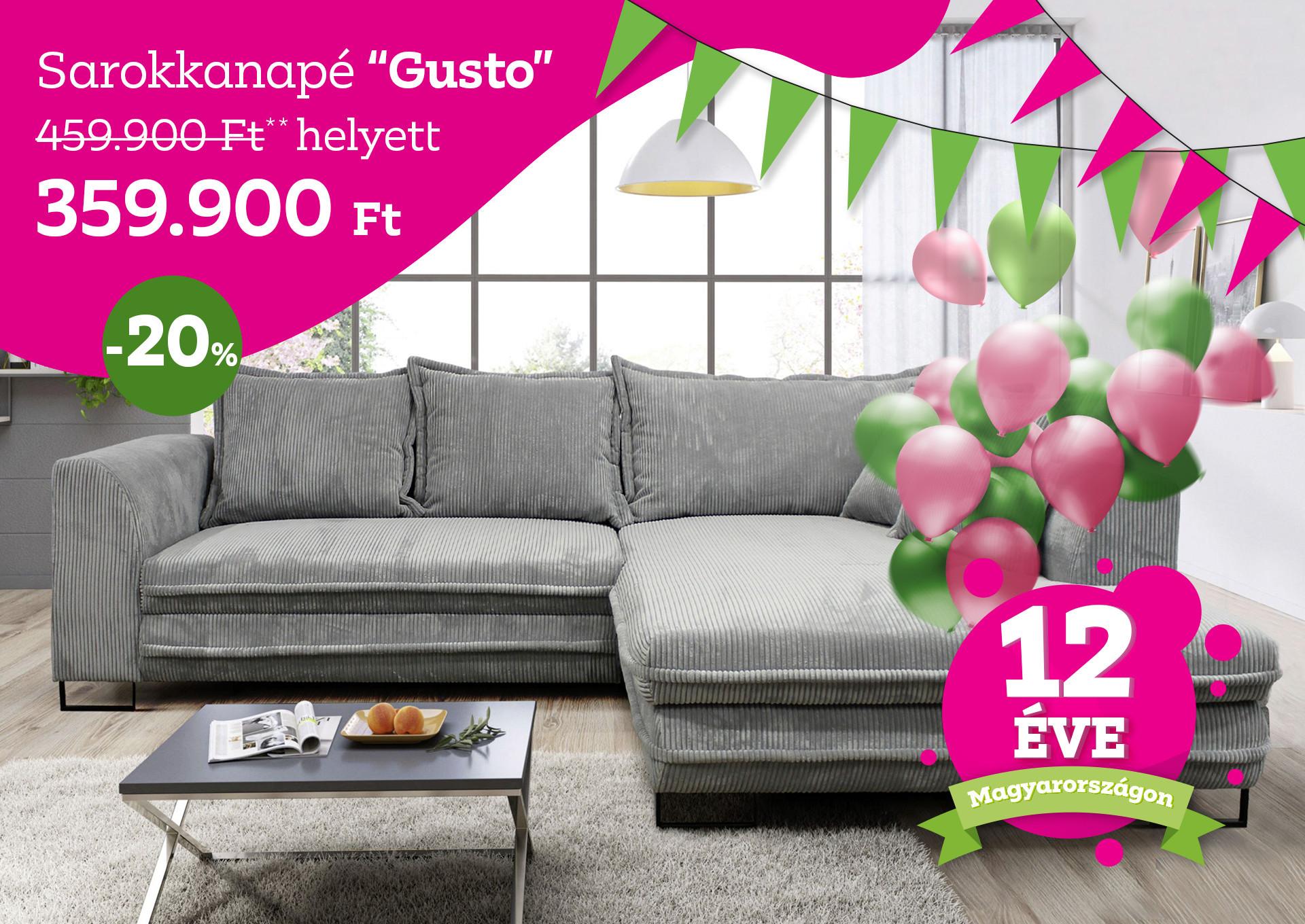 Gusto sarokkanapé 459.900 Ft helyett 359.900 Ft, 20% kedvezmény