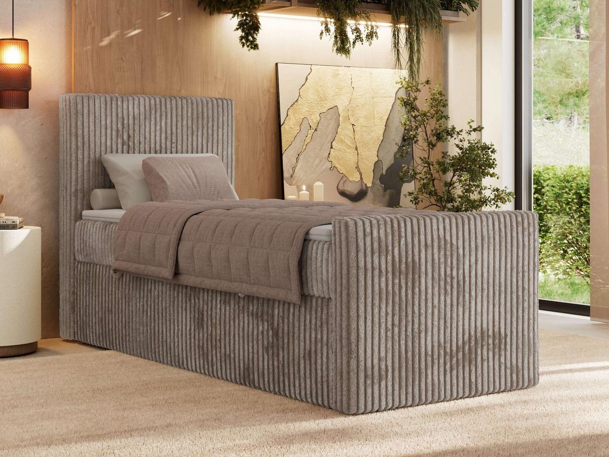BOXBETT TILIANO DUO 90/200 - Hellbraun Cord - H3 - Topper Visco - Links Seite - Hellbraun, Textil (200/90cm) - MKS