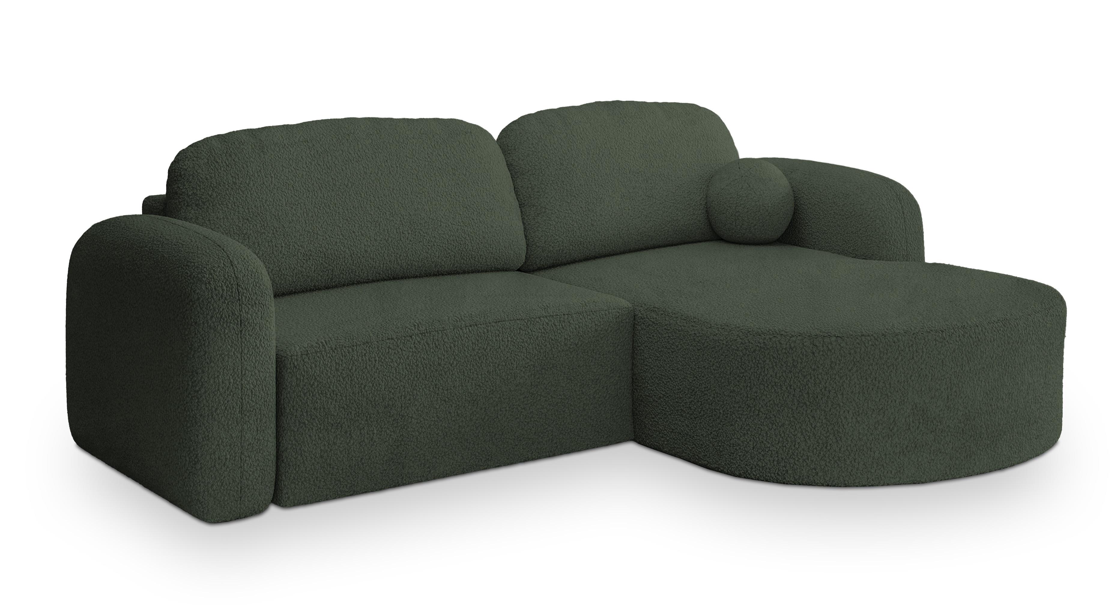 ECKSOFA AMILIA R-S Grün Boucle-Stoff mit Schlaffunktion - Grün, Holz (263/174cm) - MASSENO