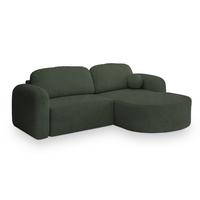 ECKSOFA AMILIA R-S Grün Boucle-Stoff mit Schlaffunktion - Grün, Holz (263/174cm) - MASSENO