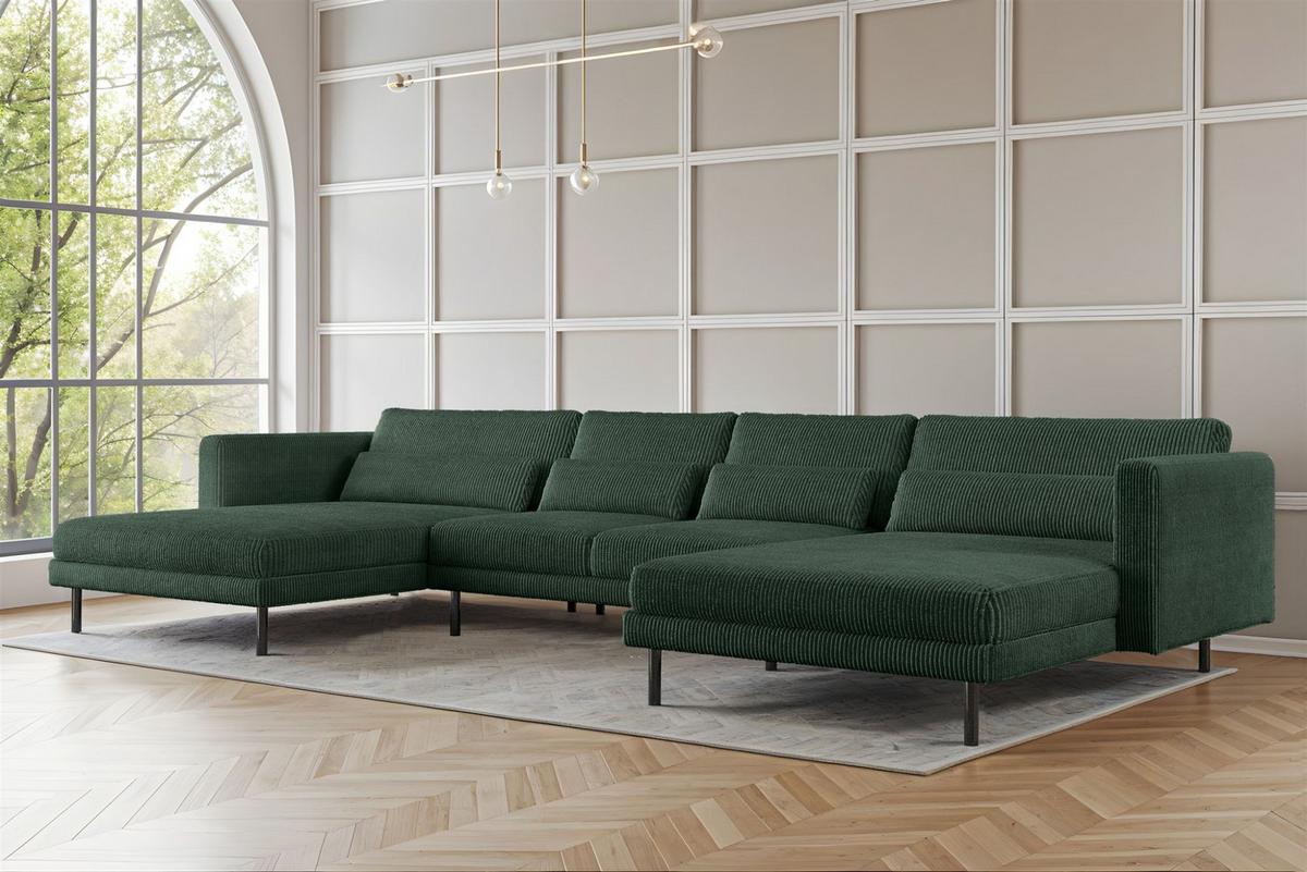 WOHNLANDSCHAFT Agada In Poso - Grün, Holzwerkstoff/Textil (391/83/174cm) - Fun Möbel