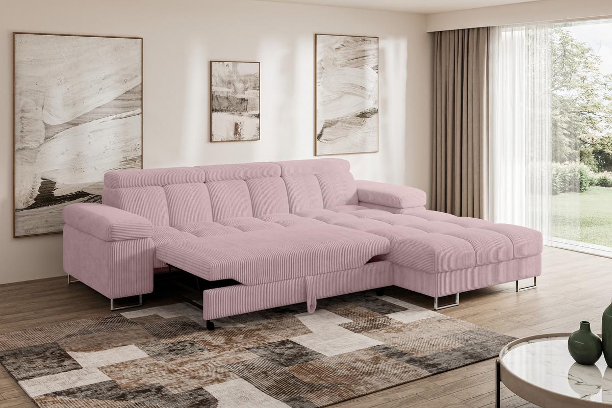 ECKSOFA mit Schlaffunktion Ottomane Rechts COMA L 271x203x79 Rosa Cord - Rosa, Holzwerkstoff/Textil (203/271cm) - ALTDECOR