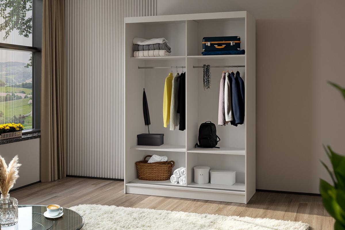 SCHWEBETÜRENSCHRANK Cabinio Weiß Schwarz 150/216/61 cm – mit Spiegel und Lamellen - Schwarz/Weiß, Holzwerkstoff/Kunststoff (150/216/61cm) - AX Living