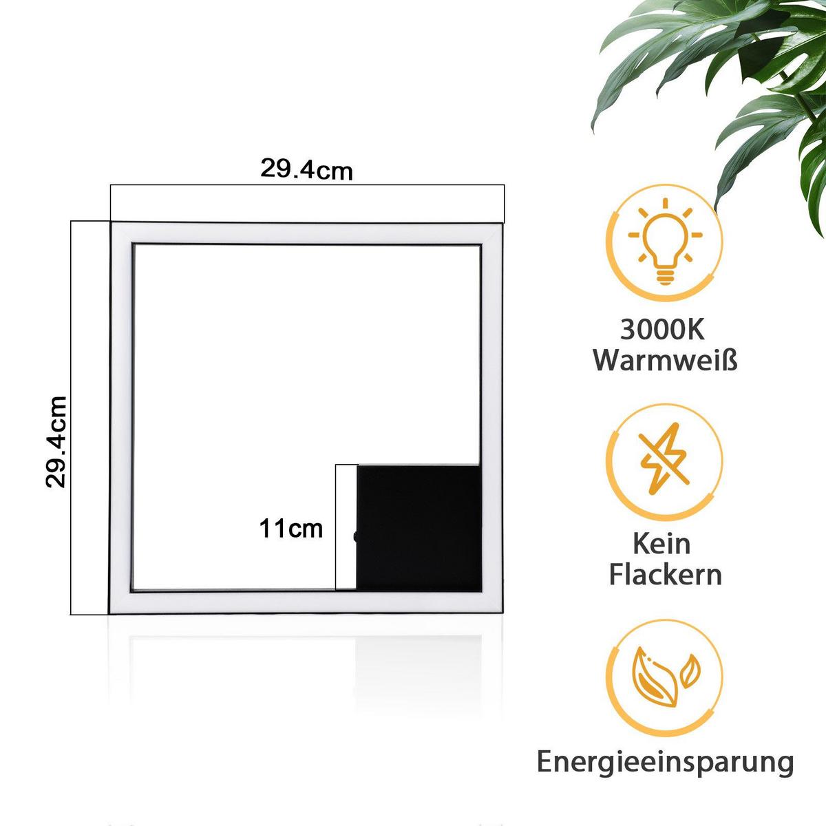 LED-DECKENLEUCHTE Franks 29.4/29.4/3.8 cm - Schwarz, Metall (29.4/29.4/3.8cm) - Nettlife