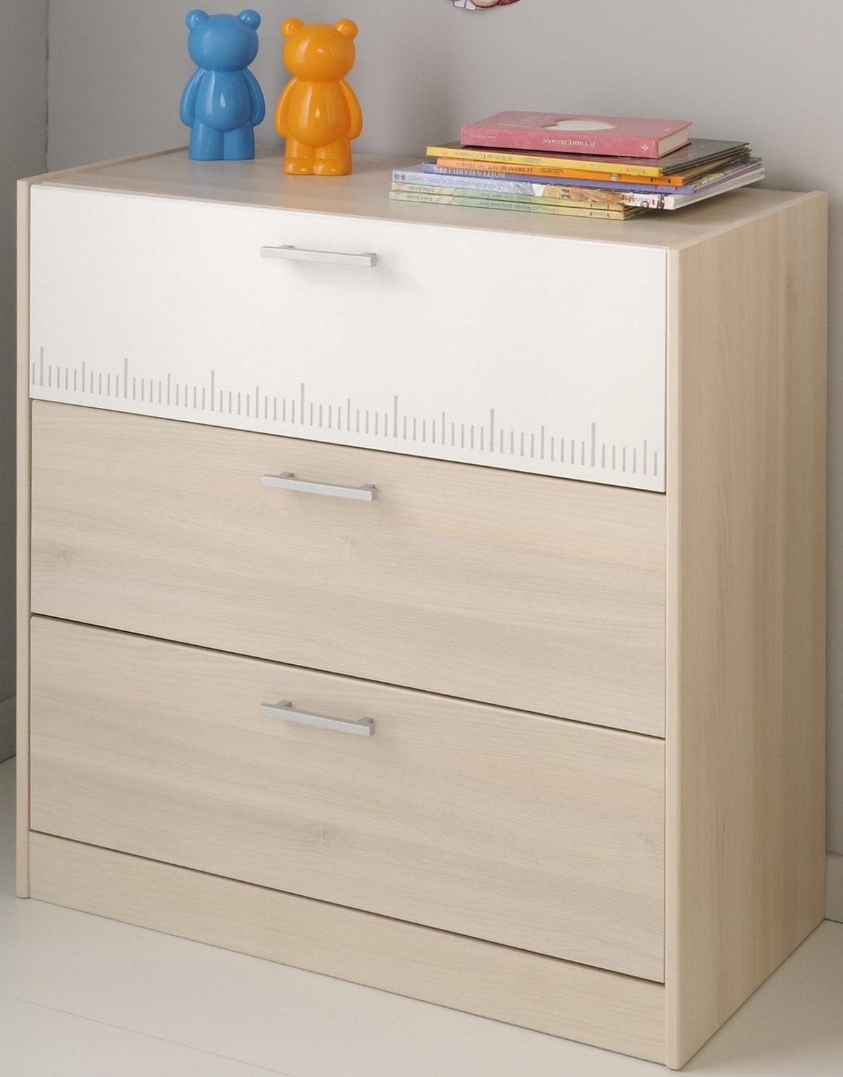 KINDERZIMMER Set 5-tlg Kleiderschrank Kommode Stauraumbett 90 x 200 cm - Silberfarben/Weiß, Holzwerkstoff/Kunststoff (121/180/233cm) - Parisot Meuble