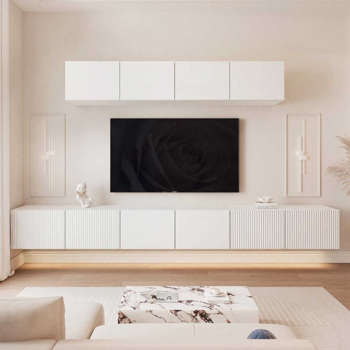 TV-LOWBOARD ANGEL VII mit LED-Beleuchtung, 300 cm Weiß matt - Weiß, Holzwerkstoff (300/72/40cm) - Idohome