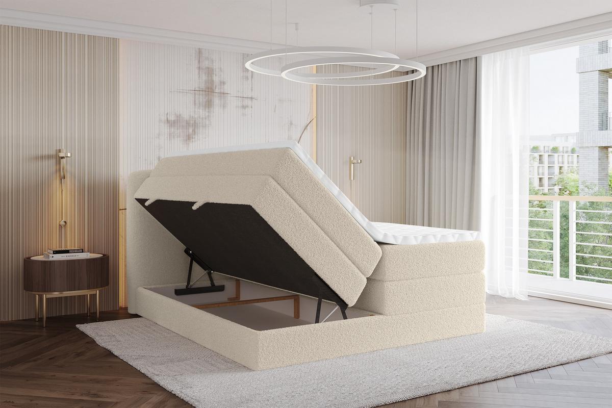 BOXSPRINGBETT mit Matratze H3/H4 - NINA KING - 200x200 cm Dunkelbeige - Baltimorefarben, Holzwerkstoff (200/200cm) - ALTDECOR