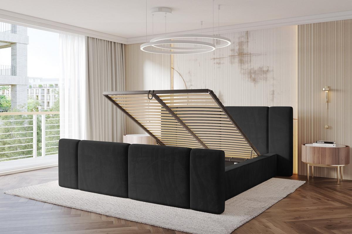 POLSTERBETT mit Bettkasten, Fußteil und Lattenrost, Bett mit Matratze H3/H4 - RIVO-Z 180x200 Schwarz - Schwarz, Holzwerkstoff/Textil (180/200cm) - ALTDECOR