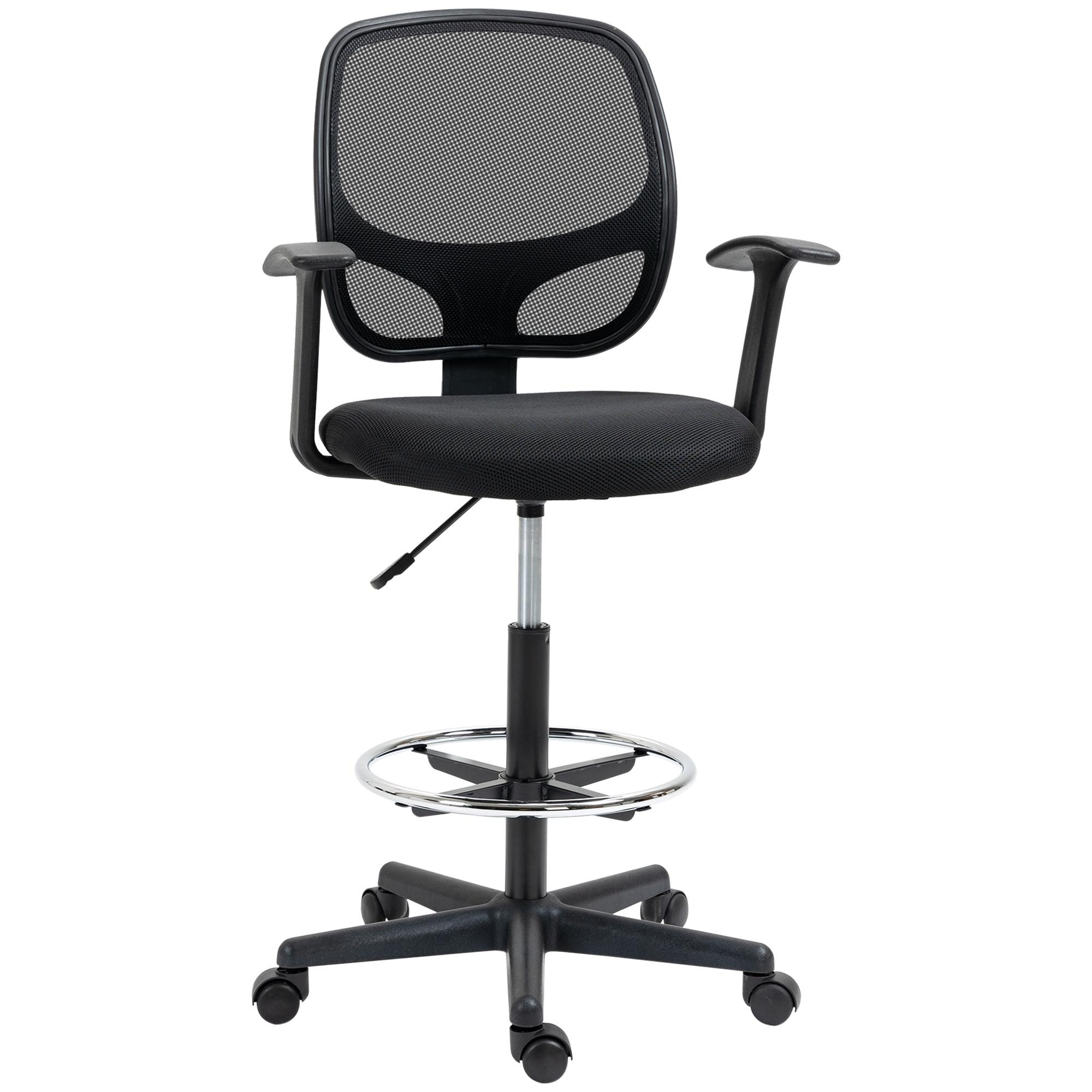 ARBEITSSTUHL Mesh Zeichenstuhl 360° Bürostuhl mit Fußring höhenverstellbar - Schwarz, Kunststoff/Textil (56/132/60cm) - Vinsetto