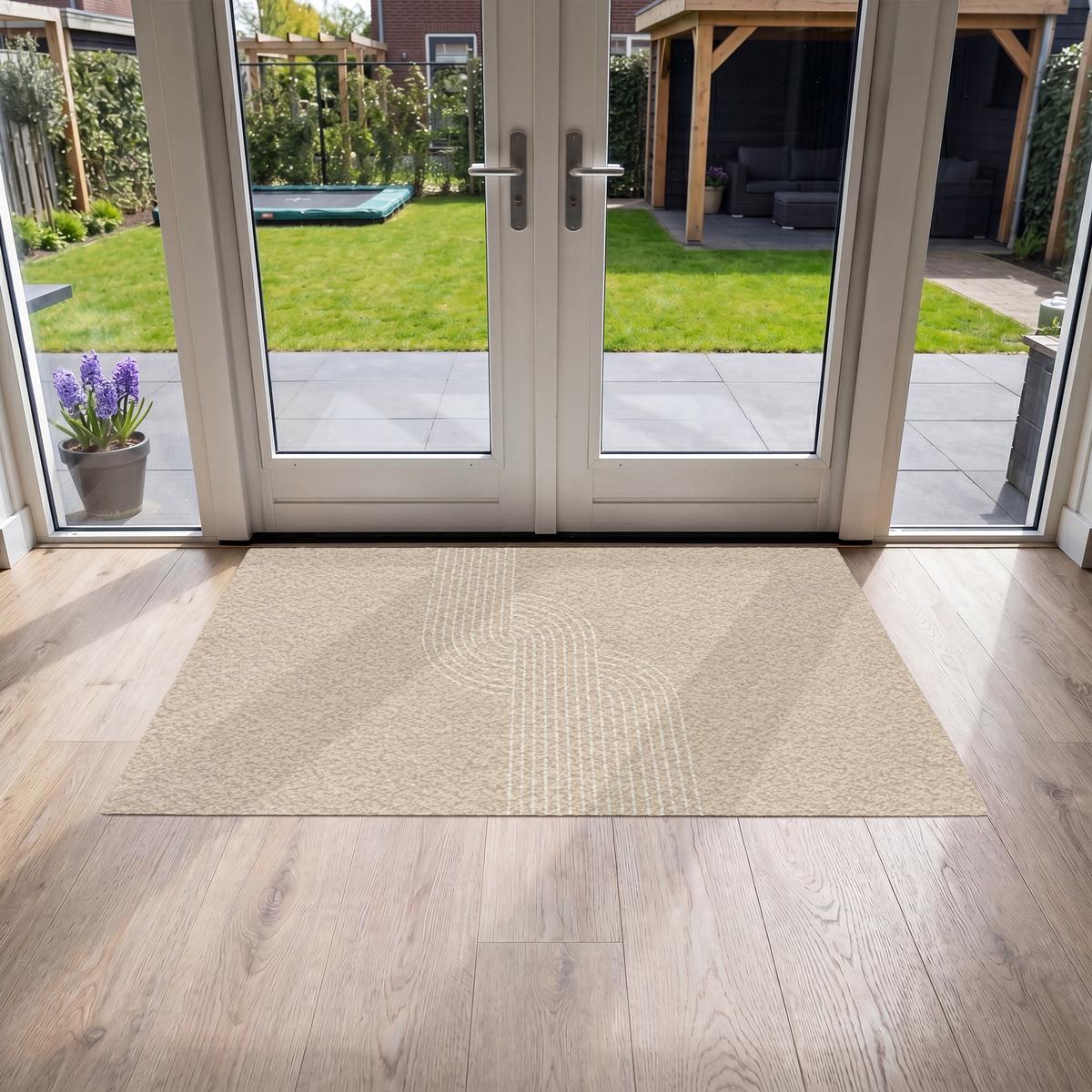 FUSSMATTE Parallele Linien - Leichte Textur - Beige Türmatte 150x90 cm - Beige, Kunststoff (150/0.4cm) - MuchoWow