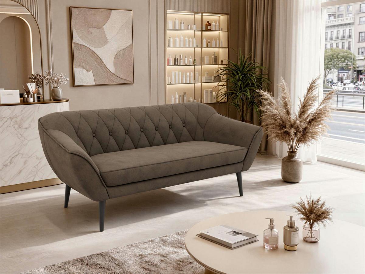 3-SITZER-SOFA PIRS - Braun Velvet - Schwarze Beine - Dunkelbraun/Schwarz, Holzwerkstoff/Textil (180/75/74cm) - MKS