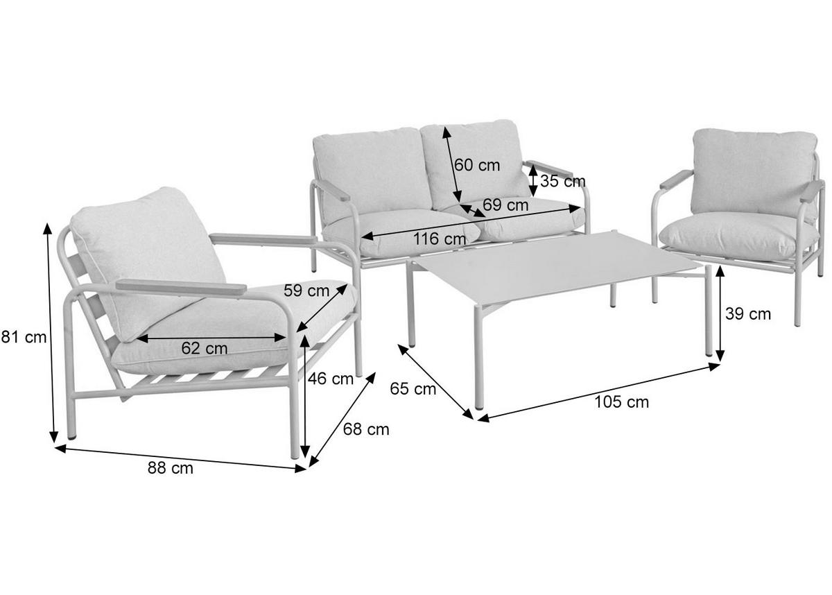 GARTENGARNITUR Rot, Beige 1x 2-Sitzer Gartenbank, 2x Sessel und 1x Tisch-Set - Beige/Rot, Metall - MCW