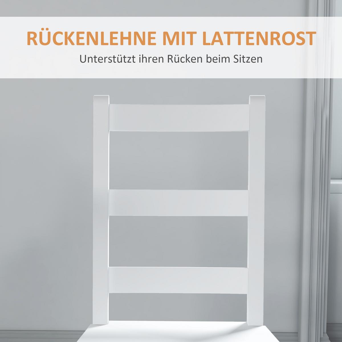 ESSZIMMERSTÜHLE 2er Set Holz Küchenstuhl mit Leistenrücklehne, Rutschfest - Weiß, Holz (46/90/41.5cm) - HOMCOM