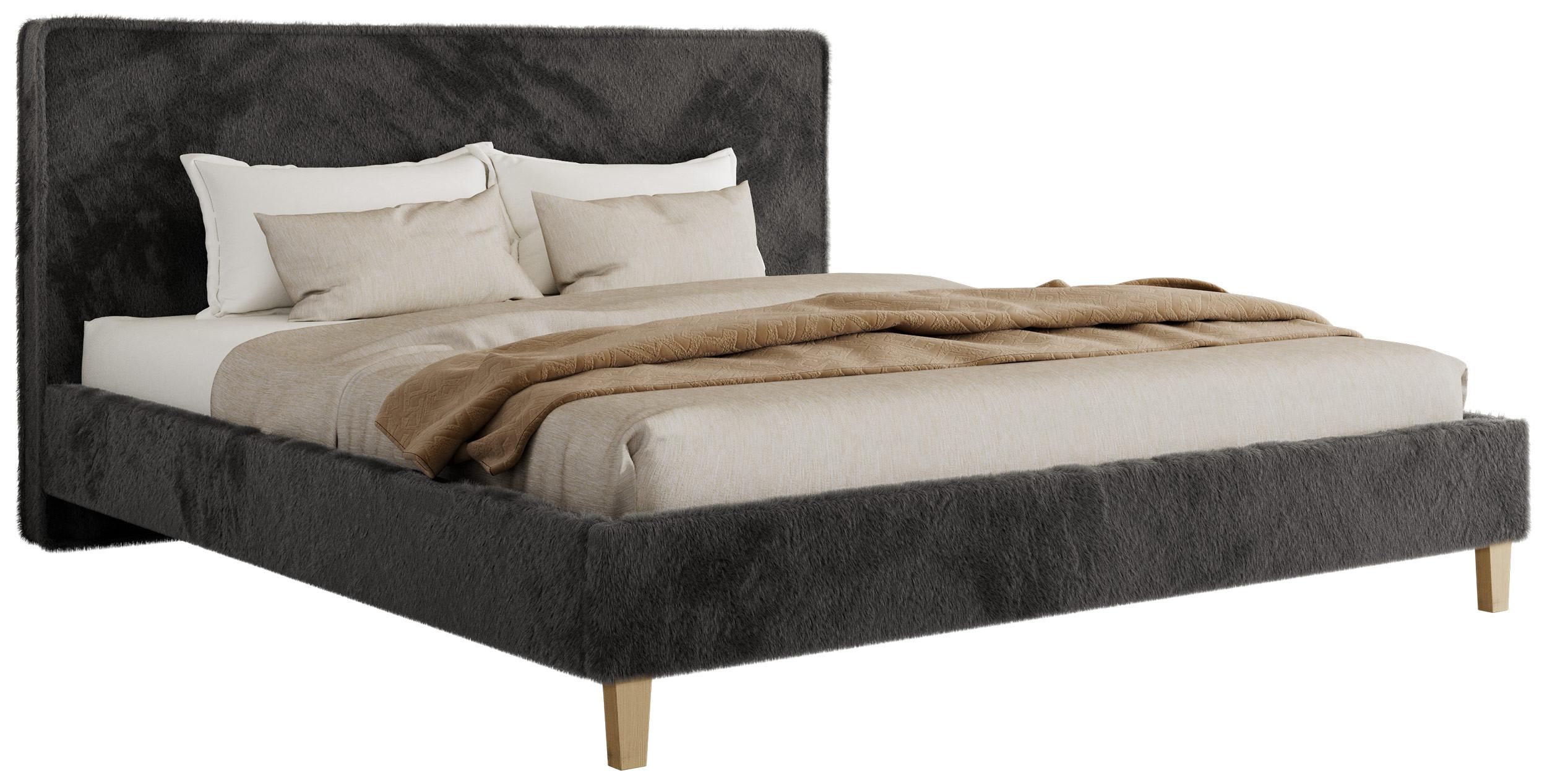 POLSTERBETT LUMARO CLASSIC 140/200 - Dunkelgrau Plüsch - Matratze Foam - Dunkelgrau/Kernbuche, Holz/Textil (140/200cm) - MKS