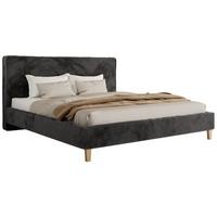 POLSTERBETT LUMARO CLASSIC 140/200 - Dunkelgrau Plüsch - Matratze Foam - Dunkelgrau/Kernbuche, Holz/Textil (140/200cm) - MKS