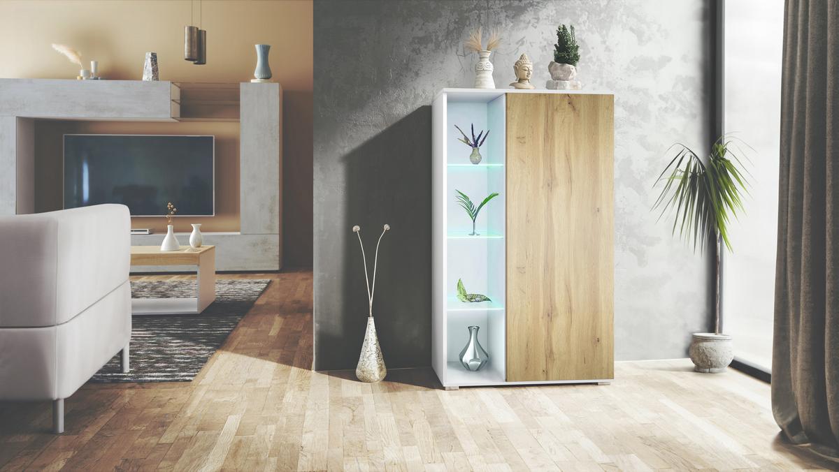 VITRINE Davos Eiche Wotan - Eiche Wotan, Holzwerkstoff (71.5/134/35cm) - Vladon