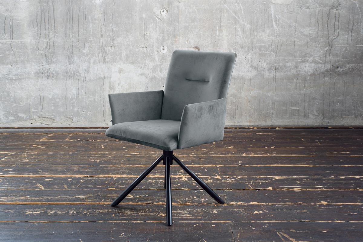 ESSZIMMERSTUHL KYRA Grau Velvet Drehbar (360°) (1er-Set) - Blaugrau/Grau, Kunststoff/Textil (64/88/61cm) - KAWOLA