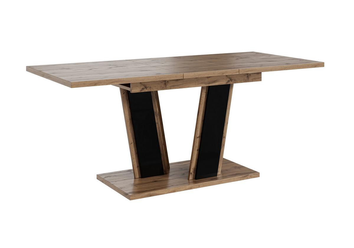 ESSTISCH BORSEN Ausziehbar 120 - 160 / 80 x 76 cm - Schwarz Hochglanz/Eiche Wotan, Holz (120/80/76cm) - MASSENO