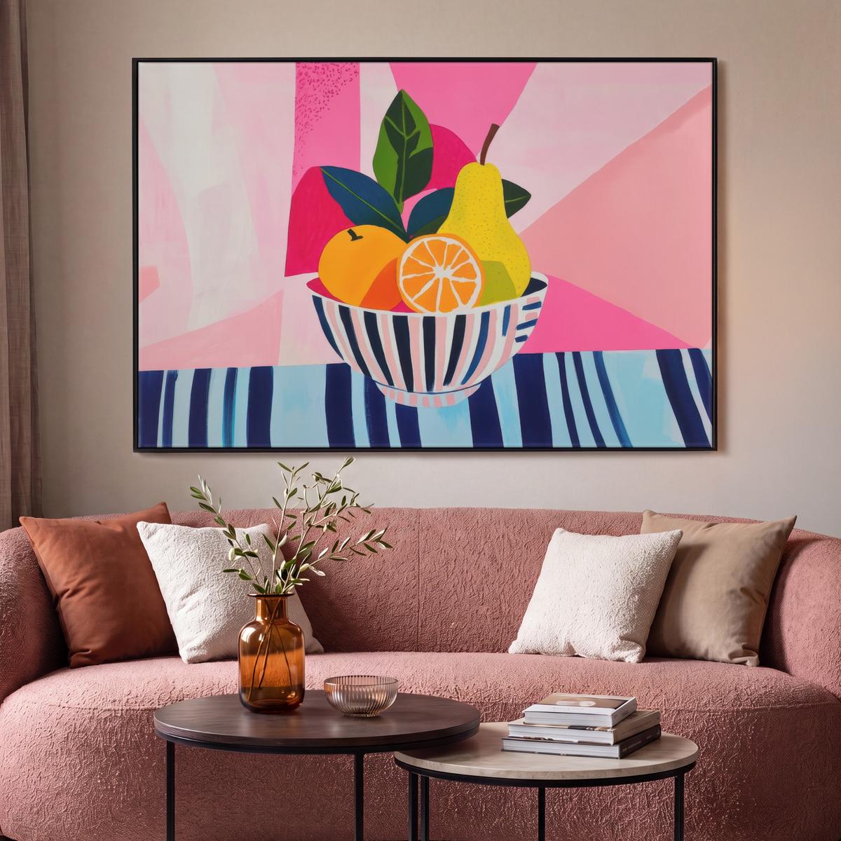 LEINWAND Bilder mit Rahmen - Obst - Abstrakter Hintergrund - Rosa - 120x80 - Pink, Textil (120/80cm) - MuchoWow
