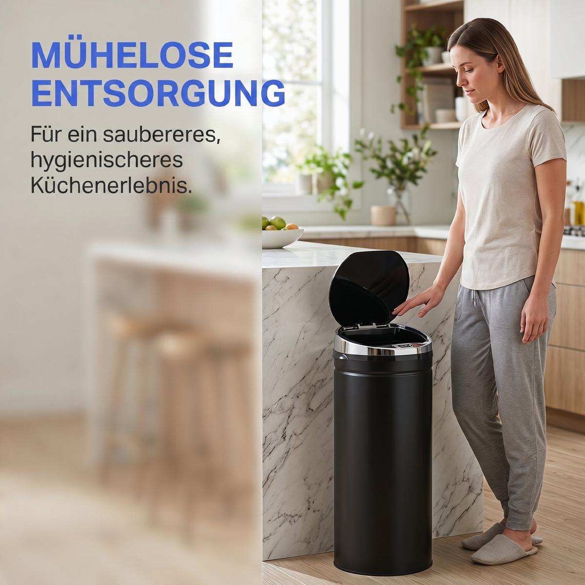 SENSOR-MÜLLEIMER Edelstahl ABS Schwarz - Schwarz, Metall (30.5/81.5/30.5cm) - HOMCOM