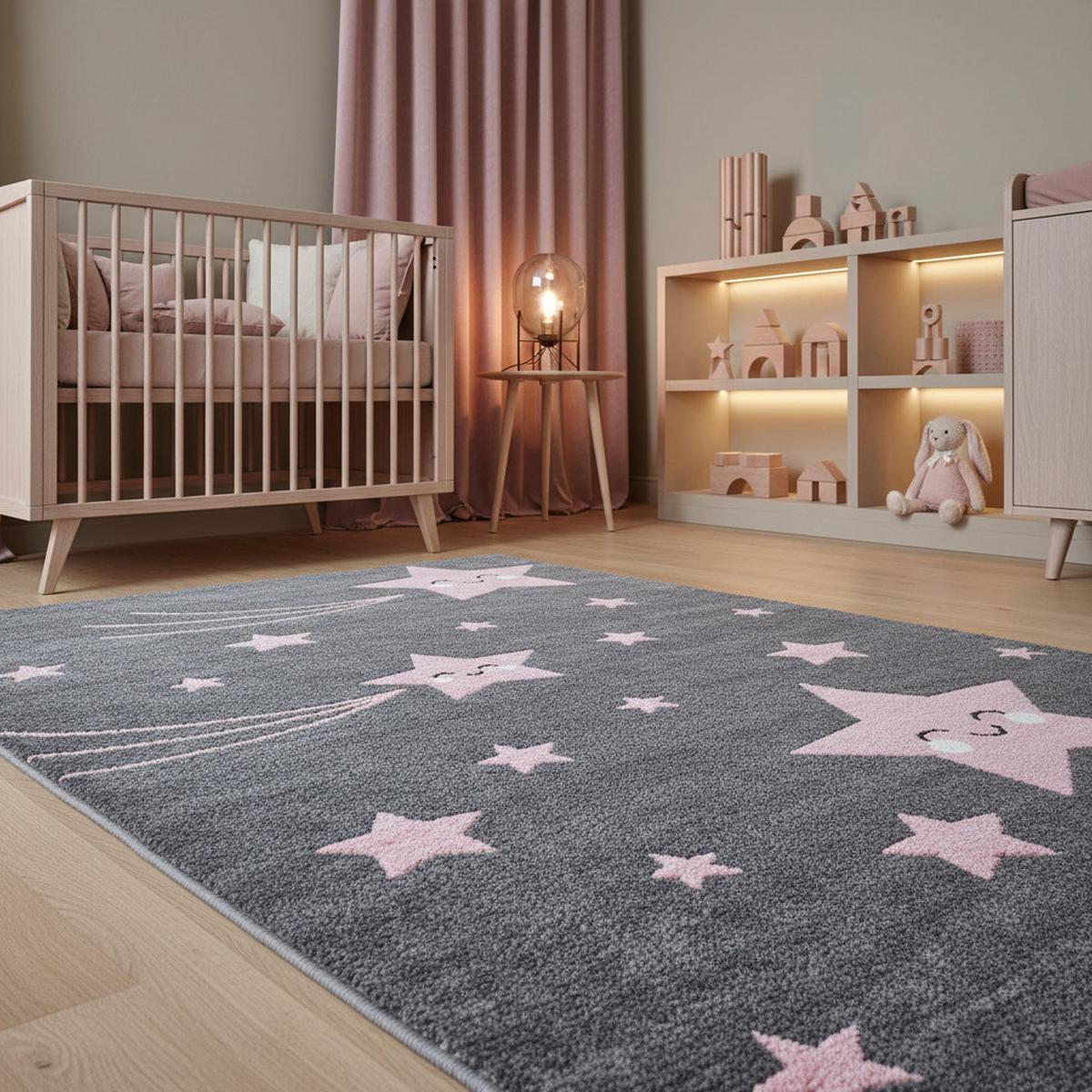 KINDERTEPPICH TASNA, mit Sternen-Motiv, Rosa, 80 x 150 cm - Rosa, Textil (150/80cm) - KADIMA DESIGN