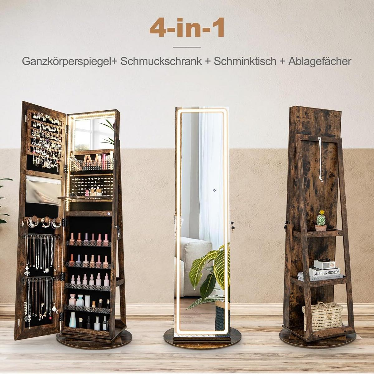 SCHMUCKSCHRANK 160cm Kaffee - Braun, Holz (54/160/54cm) - COSTWAY