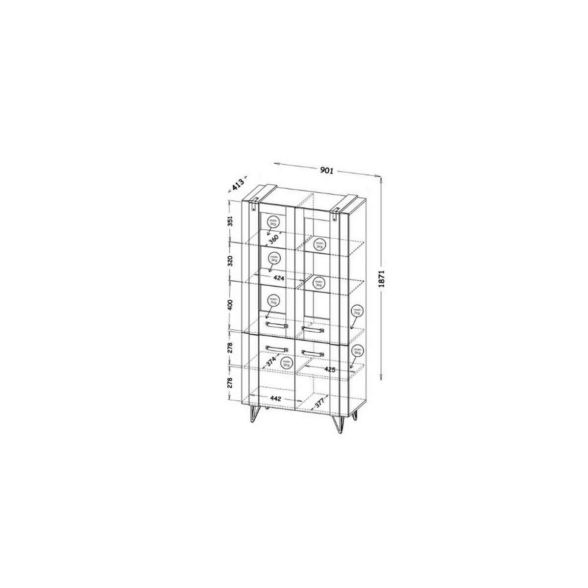 VITRINE BRANDO 187,1/90,1 cm in Eiche Wotan - Braun, Holzwerkstoff (90.1/187.1/41.3cm) - MASSENO