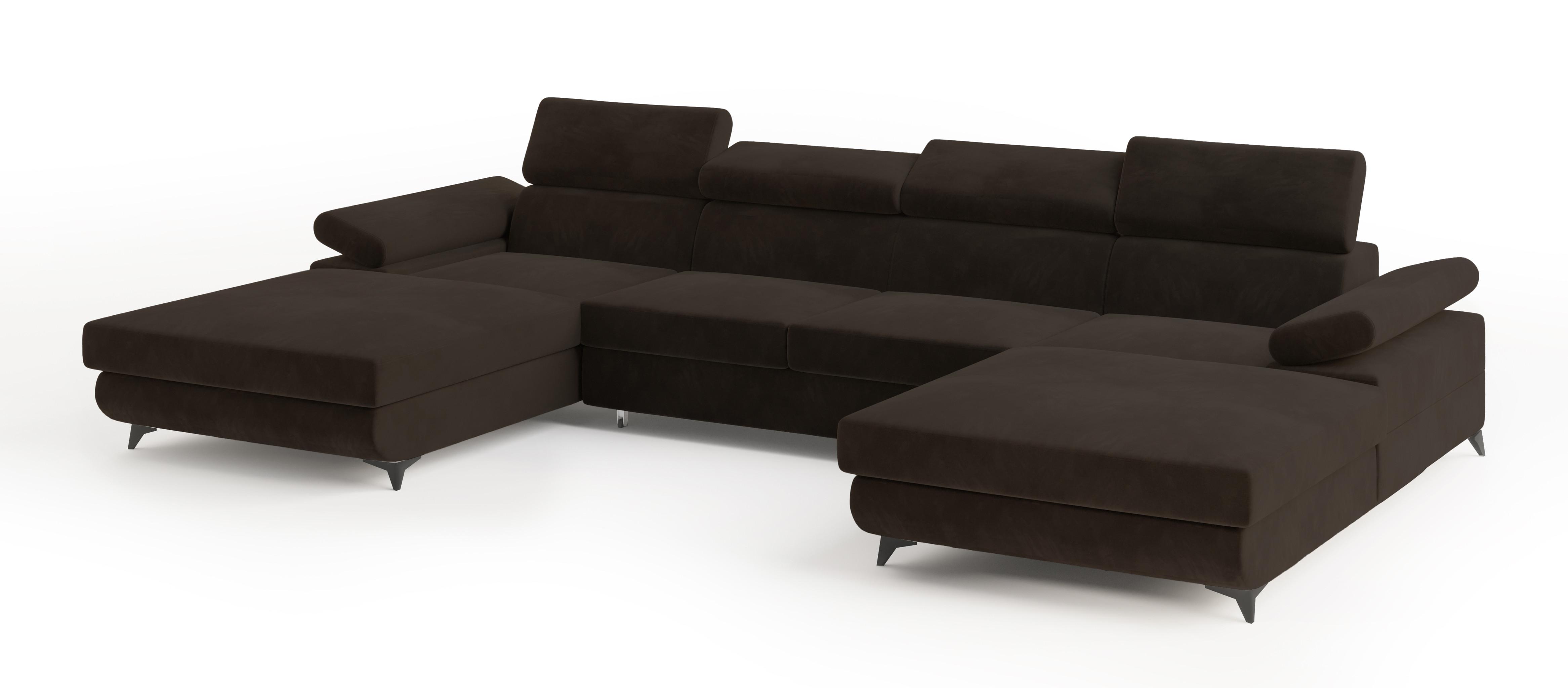 WOHNLANDSCHAFT DETTI Braun Velours-Stoff mit Schlaffunktion - Braun, Holz (339/89/190cm) - MASSENO