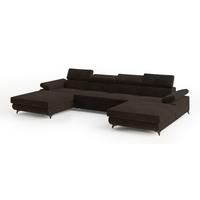 WOHNLANDSCHAFT DETTI Braun Velours-Stoff mit Schlaffunktion - Braun, Holz (339/89/190cm) - MASSENO