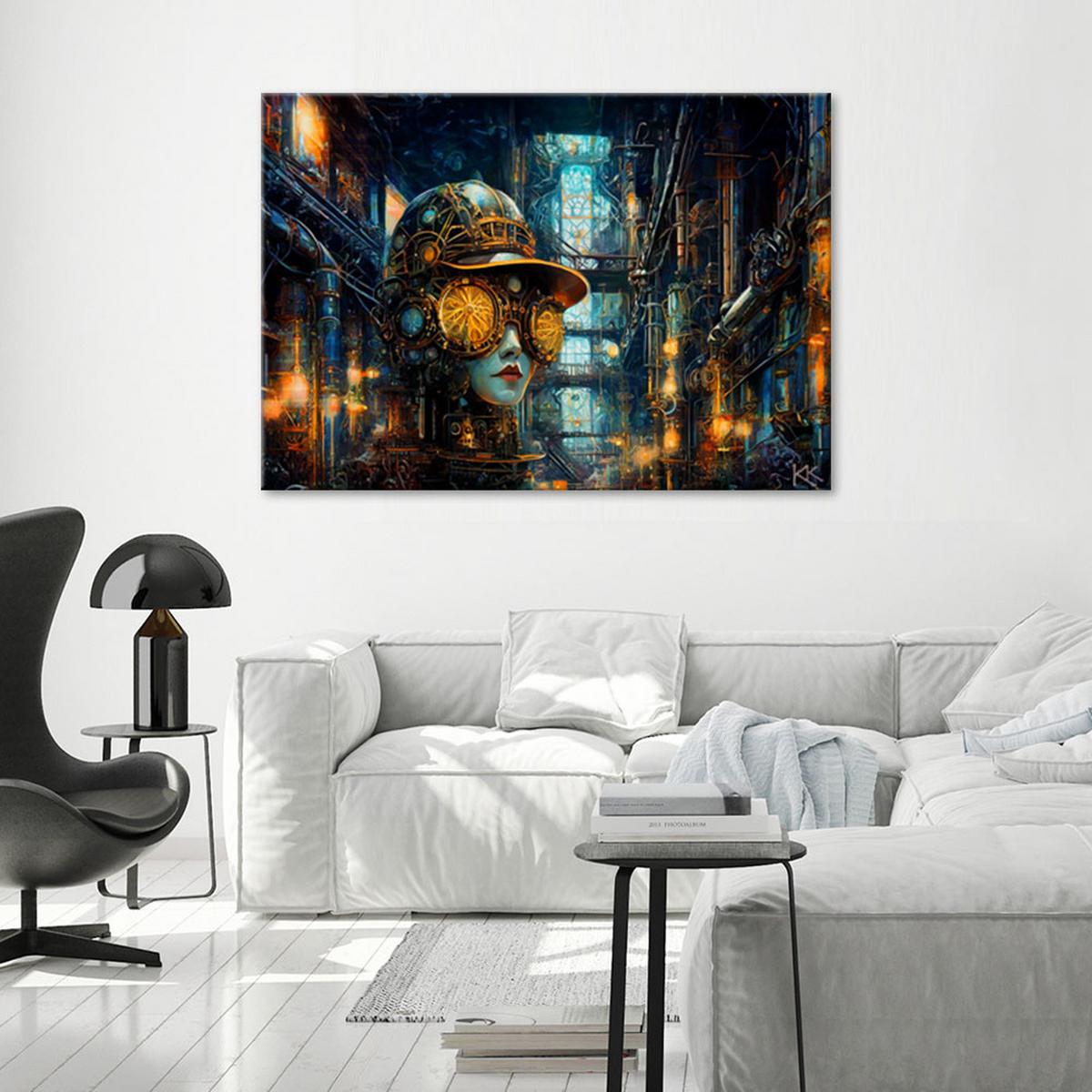 LEINWANDBILD Weibliche Abstraktion Steampunk 90x60cm - Goldfarben, Textil (90/60cm) - Feeby