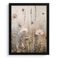 POSTER MIT RAHMEN Blumen - Rosa - Modern - Beige Bilderrahmen 30x40 cm - Beige, Papier (30/40cm) - MuchoWow