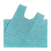 BADGARNITUR 2-tlg. Badematte & WC-Vorleger, 100% Baumwolle - Blau, Textil (80/50cm) - Homescapes