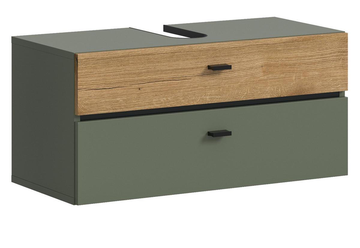 WASCHBECKENUNTERSCHRANK grün, Eiche Evoke 75 cm, Badschrank hängend - Eichefarben/Grün, Holzwerkstoff/Kunststoff (75/35/35cm) - Inn.Furn