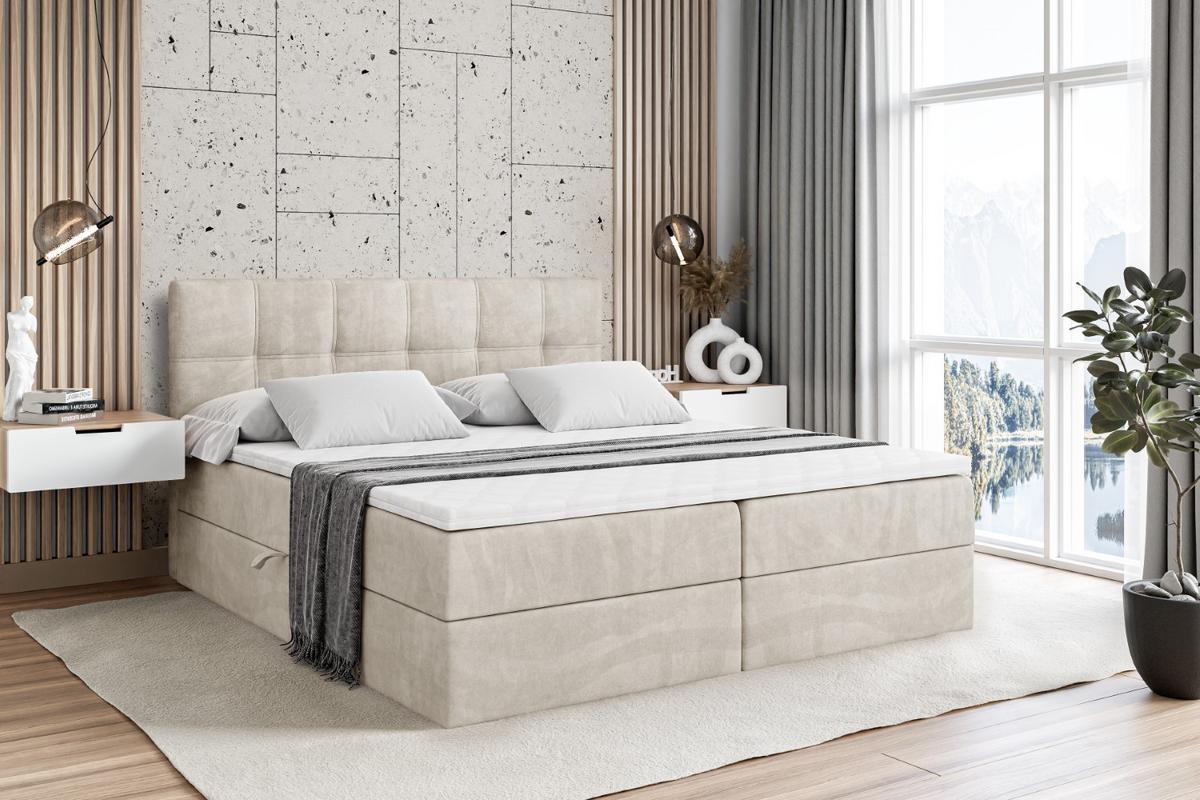 BOXBETT mit Matratze H4 und Lattenrost - MARCE - 120 x 200 cm - Beige - Creme, Holzwerkstoff (120/200cm) - ALTDECOR