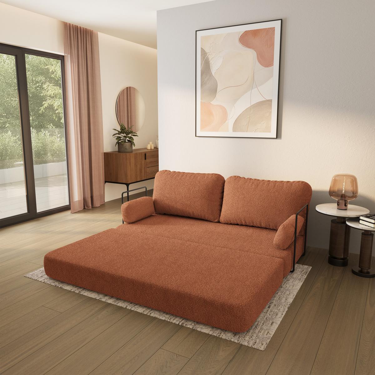 BETTSOFA NIKSI aus Schaumstoff Bucle-Stoff Orange Schlaffunktion - Orange, Textil (170/86/80cm) - MASSENO
