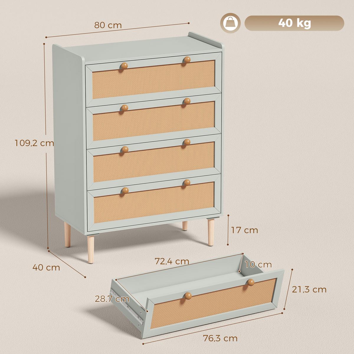 KOMMODE MDF Kiefernholz Salbeigrün - Salbeigrün/Naturfarben, Holz/Holzwerkstoff (40/109.2/80cm) - HOMCOM