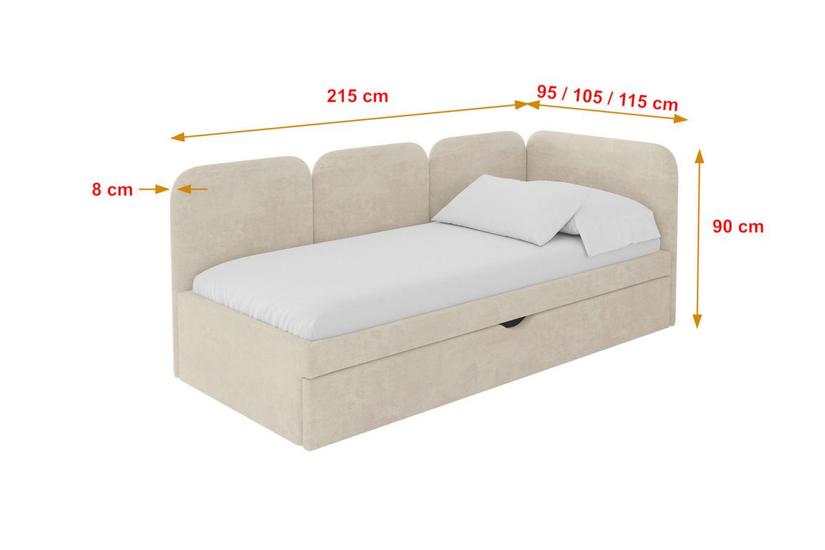 EINZELLBETT Jugendbett mit Bettkasten, Links - ALVY 100x200 Beige - Beige, Holzwerkstoff/Textil (100/200cm) - ALTDECOR