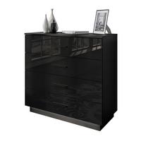 KOMMODE LINA 95 mit Griffen Schwarzer Glanz LED Griffe Schwarz - Schwarz, Holzwerkstoff (95/84/40cm) - Lookway