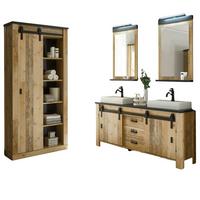 BADMÖBEL-SET Used Wood hell, anthrazit, Doppelwaschtisch mit Waschbecken LED Spiegellampe Stove - Eichefarben/Anthrazit, Holzwerkstoff/Metall (277/210/43cm) - Furn.Design
