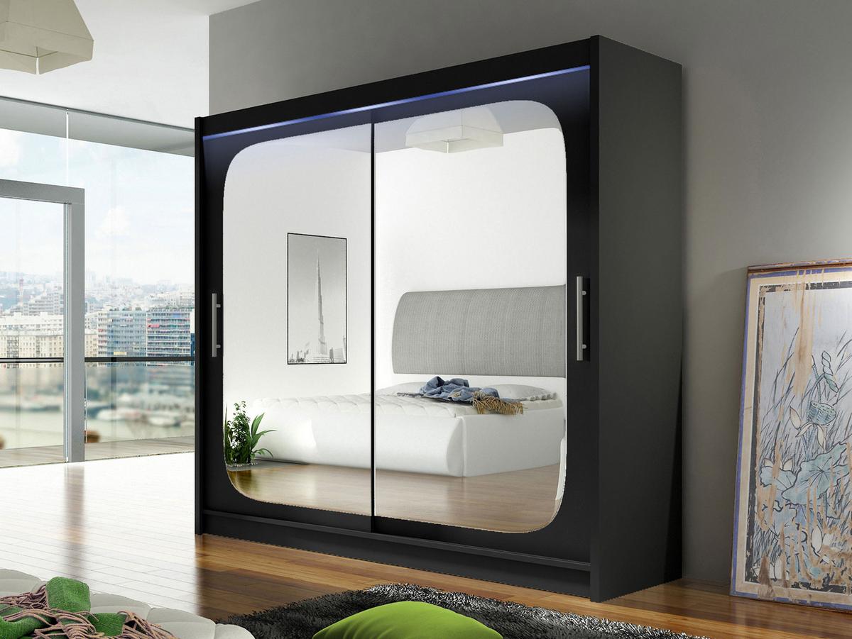 KLEIDERSCHRANK London VIII, mit RGB LED Beleuchtung - Silberfarben/Schwarz, Holzwerkstoff/Kunststoff (180/215/58cm) - MIRJAN24